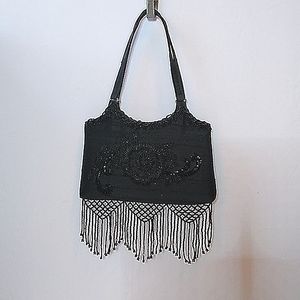 Valerie Stevens . Beaded Evening Little Black Purse . Vintage